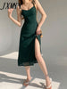 imCharms 2023 Summer High Waist Suspender Skirt Retro Sexy Waist Side Slit Women's Suspender Dress Beach Holiday Skirt