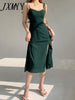 imCharms 2023 Summer High Waist Suspender Skirt Retro Sexy Waist Side Slit Women's Suspender Dress Beach Holiday Skirt