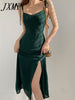 imCharms 2023 Summer High Waist Suspender Skirt Retro Sexy Waist Side Slit Women's Suspender Dress Beach Holiday Skirt