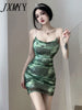 imCharms 2023 Summer Product Printing tie-Dye Temperament Suspender Skirt Slim Fit Hip Double Layer Sexy Dress