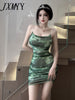 imCharms 2023 Summer Product Printing tie-Dye Temperament Suspender Skirt Slim Fit Hip Double Layer Sexy Dress