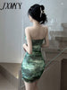 imCharms 2023 Summer Product Printing tie-Dye Temperament Suspender Skirt Slim Fit Hip Double Layer Sexy Dress