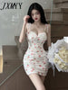 imCharms 2023 Summer Product Suspenders Pleated Mesh Belt Chest Pad Sexy Floral Bag Hip Dress Female