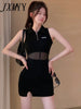 imCharms 2023 Summer Products Mesh Stitching Slim Fit Black Elegant Temperament Dress Women's Elastic Skirt