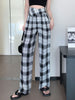 imCharms 2023 Summer Products Plaid Casual Simple Pants Drape Loose All-Match Wide-Leg Pants Women's Clothing