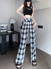 imCharms 2023 Summer Products Plaid Casual Simple Pants Drape Loose All-Match Wide-Leg Pants Women's Clothing