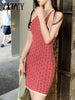 imCharms 2023 Summer Retro Halter Neck Slim Cross Open Back Sleeveless Hip Jacquard Knitted Dress Women's