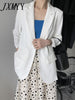 imCharms 2023 Summer Solid Color Suit Retro Style Women's Two Button Loose White Casual Suit Jacket