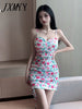 imCharms 2023 Summer Temperament High Elastic Printing Sling Bag Hip Skirt Drawstring Slim Dress Women's