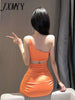 imCharms 2023 Summer Temperament Sexy Bright Color Slim Waist Bag Hip Slanted Shoulder Drawstring Dress Women