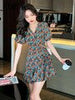 imCharms 2023 Summer V-Neck Long-Sleeved Floral Dress Fishtail Skirt Light  Design Temperament Skirt