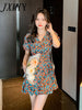 imCharms 2023 Summer V-Neck Long-Sleeved Floral Dress Fishtail Skirt Light  Design Temperament Skirt
