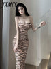 imCharms 2023 Summer Zebra Print Sexy Suspenders Elegant Temperament Slim Mid-Length Dress Women