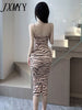 imCharms 2023 Summer Zebra Print Sexy Suspenders Elegant Temperament Slim Mid-Length Dress Women