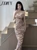 imCharms 2023 Summer Zebra Print Sexy Suspenders Elegant Temperament Slim Mid-Length Dress Women
