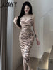imCharms 2023 Summer Zebra Print Sexy Suspenders Elegant Temperament Slim Mid-Length Dress Women