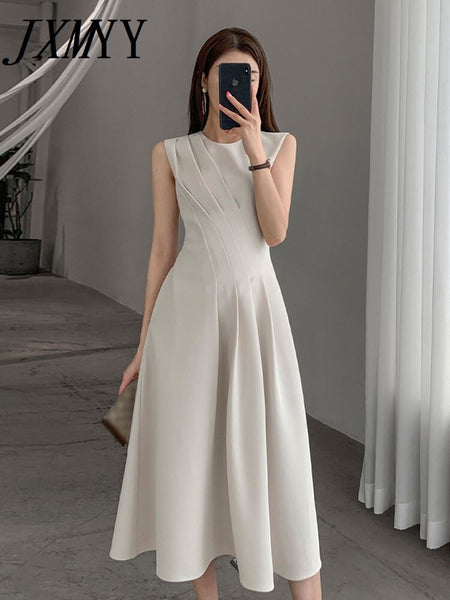 imCharms 2023 Summer Retro Chic Design Long Skirt Elegant Temperament Waist Sleeveless Dress Women's Clothing