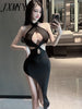 imCharms 2023 Summer Sexy Nightclub Hollowed Out Cross Hanging Neck Slim Bag Hip Irregular Waistless Temperament Dress