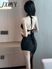 imCharms 2023 Summer Sexy Nightclub Hollowed Out Cross Hanging Neck Slim Bag Hip Irregular Waistless Temperament Dress