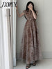 imCharms 2023 Summer Temperament Chic Sweet Lapel Single-Breasted Tie Waist Puff Sleeve Design Ink Smudge Dress