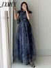 imCharms 2023 Summer Temperament Chic Sweet Lapel Single-Breasted Tie Waist Puff Sleeve Design Ink Smudge Dress