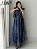 imCharms 2023 Summer Temperament Chic Sweet Lapel Single-Breasted Tie Waist Puff Sleeve Design Ink Smudge Dress