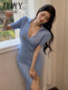 imCharms 2023 Summer Elegant Temperament Lapel Tight Dress Sexy Slit Waist Slim Knitted Hip Skirt Women's Clothing