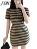 imCharms 2023 Summer Elegant Temperament Retro Diamond Polo Collar Short-Sleeved Knitted Dress Women