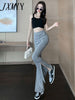 imCharms 2023 Summer Houndstooth Split Fork Drape High Waist Micro La Show Thin Elastic Casual Pants Women's Clothing
