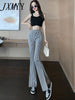 imCharms 2023 Summer Houndstooth Split Fork Drape High Waist Micro La Show Thin Elastic Casual Pants Women's Clothing