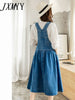 imCharms 2023 Summer Large Size Women's Clothing Age-Reducing Denim Mid-Length Loose And Thin Strap Denim Skirt
