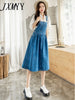 imCharms 2023 Summer Large Size Women's Clothing Age-Reducing Denim Mid-Length Loose And Thin Strap Denim Skirt