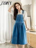 imCharms 2023 Summer Large Size Women's Clothing Age-Reducing Denim Mid-Length Loose And Thin Strap Denim Skirt