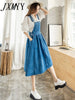 imCharms 2023 Summer Large Size Women's Clothing Age-Reducing Denim Mid-Length Loose And Thin Strap Denim Skirt