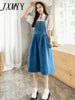 imCharms 2023 Summer Large Size Women's Clothing Age-Reducing Denim Mid-Length Loose And Thin Strap Denim Skirt