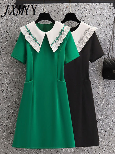 imCharms 2023 Summer Large Size Women's Elegant Temperament Age-Reducing And Thin Doll-Neck A-Line Dress
