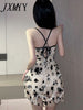 imCharms 2023 Summer Off-The-Shoulder Suspender Skirt Mesh Embroidery High Waist Puffy Dress Women's Clothing