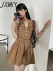 imCharms 2023 Summer Retro Lapel Sleeveless Dress Women's Design Temperament Waist Slim Pleated Skirt