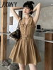 imCharms 2023 Summer Retro Lapel Sleeveless Dress Women's Design Temperament Waist Slim Pleated Skirt