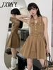 imCharms 2023 Summer Retro Lapel Sleeveless Dress Women's Design Temperament Waist Slim Pleated Skirt