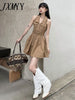 imCharms 2023 Summer Retro Lapel Sleeveless Dress Women's Design Temperament Waist Slim Pleated Skirt