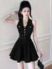 imCharms 2023 Summer Retro Lapel Sleeveless Dress Women's Design Temperament Waist Slim Pleated Skirt