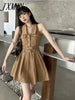 imCharms 2023 Summer Retro Lapel Sleeveless Dress Women's Design Temperament Waist Slim Pleated Skirt