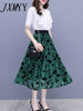 imCharms 2023 Summer Temperament Trendy Lace Chiffon Shirt Top Flocking Printing High Waist Slim Skirt Suit Women
