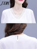 imCharms 2023 Summer Temperament Trendy Lace Chiffon Shirt Top Flocking Printing High Waist Slim Skirt Suit Women