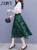imCharms 2023 Summer Temperament Trendy Lace Chiffon Shirt Top Flocking Printing High Waist Slim Skirt Suit Women