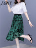 imCharms 2023 Summer Temperament Trendy Lace Chiffon Shirt Top Flocking Printing High Waist Slim Skirt Suit Women