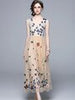 imCharms 2023 Summer Women's Lace And Mesh Yarn Heavy Industry Embroidery Flower Butterfly V-Neck Waist Dress