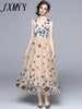imCharms 2023 Summer Women's Lace And Mesh Yarn Heavy Industry Embroidery Flower Butterfly V-Neck Waist Dress
