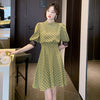 imCharms 2023 Summer Fashionable Green Polka Dot Stitching Lace Bow Tie Is Thin And Elegant Dress Women's
